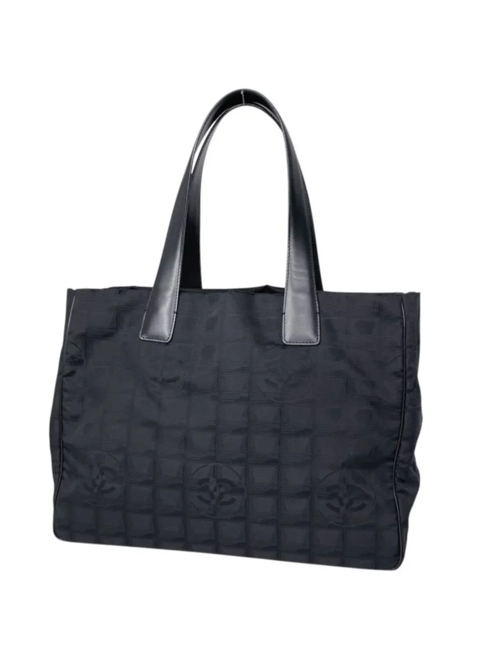 Chanel New Travel Line Tote MM CC Logo Nylon Jacquard Black